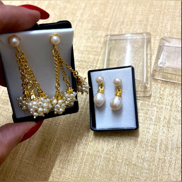 Set of Real Pearl Earrings with 18 k Gold tone Plated - Picture 12 of 12